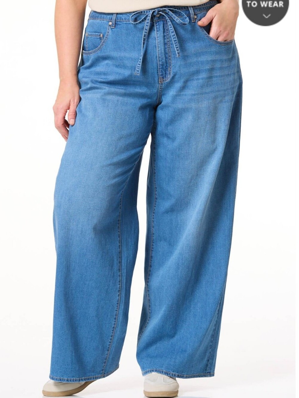 Plus Size Tie Waist Linen Denim Jeans